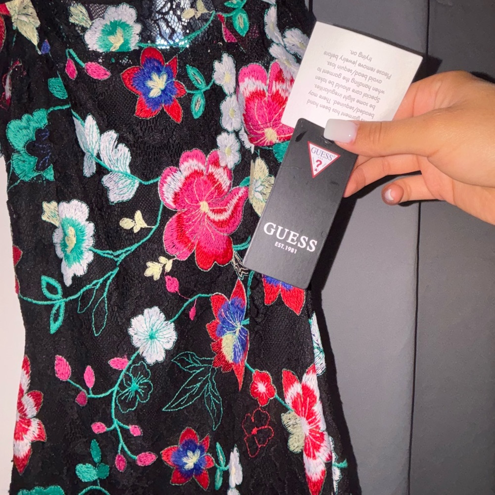 Guess Black Dress with Colorful Floral Embroidery